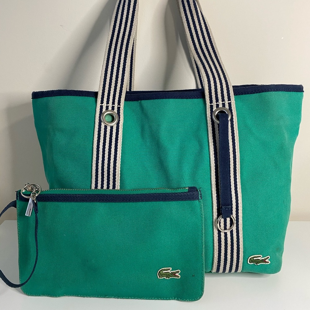 LACOSTE Canvas Green Tote & Wristlet